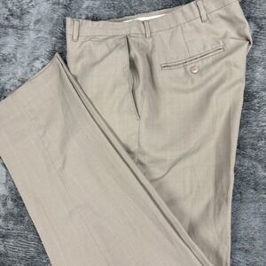 Haggar Dress Pants Men 34x34 Tan Glen Plaid Straight Leg Trousers 630168